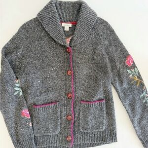 Sundance Embroidered Floral/Bird Knit Cardigan Sweater Gray Women’s Size XS